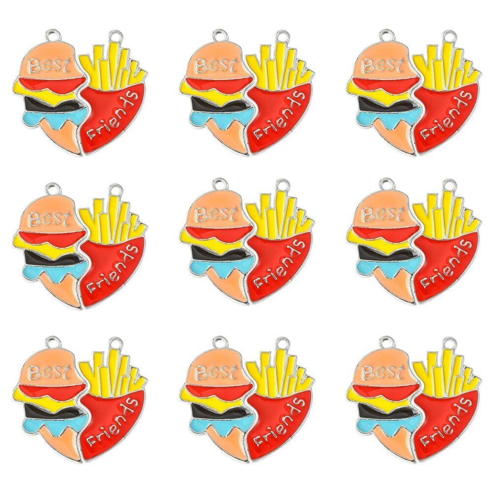 6832 10 Sets Split Joint Burgers and Fries Alloy Enamel Charms Heart